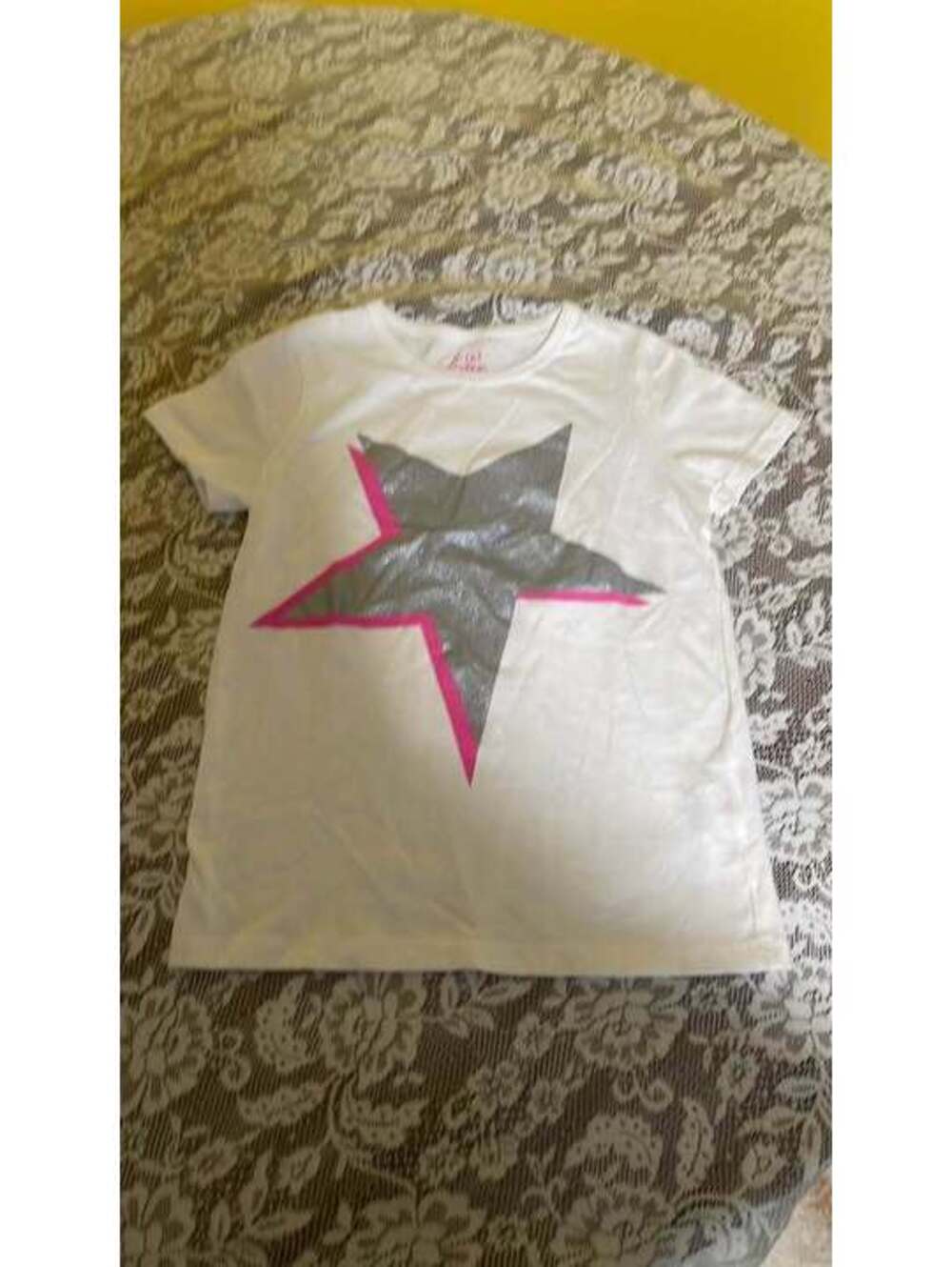 Mini Boden Girls 7-8 White Glitter Star Graphic T-Shirt